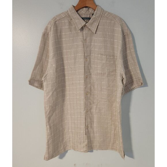 Cubavera Shirt Linen Rayon Blend Short Sleeve Button Up Beige Check Mens XL EUC - Picture 6 of 10